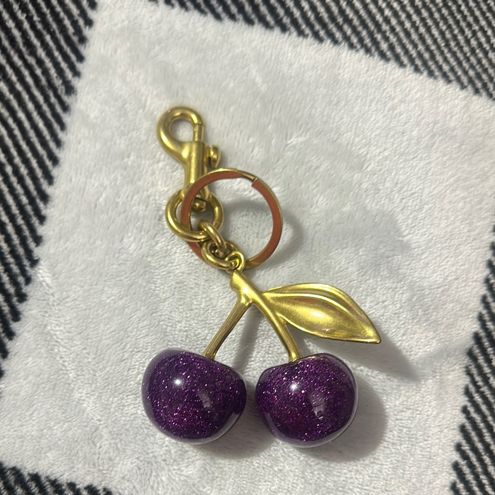 Purple Cherry Keychain with Gold Accents
